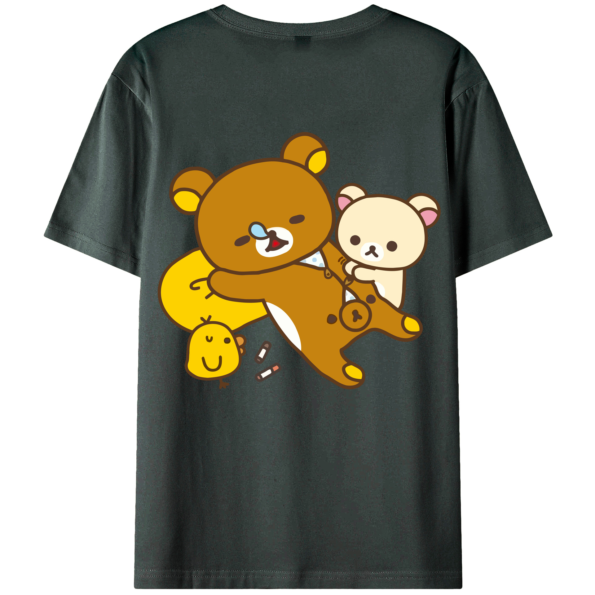 （画像用） リラックマ リラックマ キイロイトリ Rilakkuma Korilakkuma Kiiroitori 綿100％ メンズ半袖Tシャツ（バックプリント） 通気性